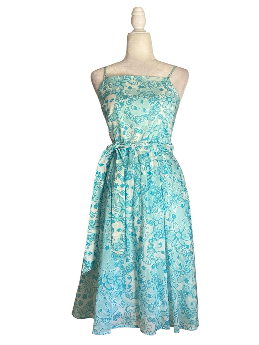 Vintage Lilly Pulitzer Blue Lion Print Cotton Sundress Blue White Y2k Size 2 - Picture 3 of 10